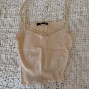 Brandy Melville Beige Lace-Trim Knit Cami